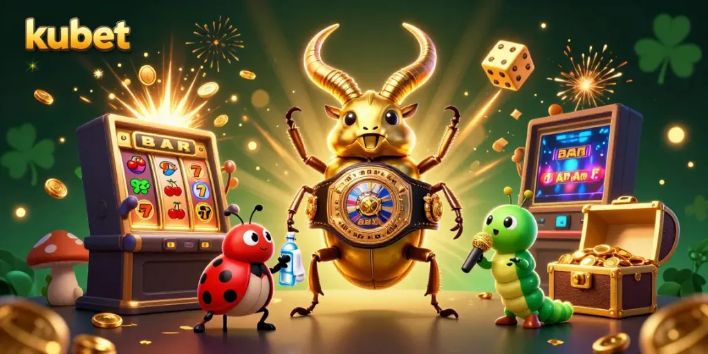 Experience the excitement of kubet with a vibrant illustration featuring lively casino characters and dynamic elements.