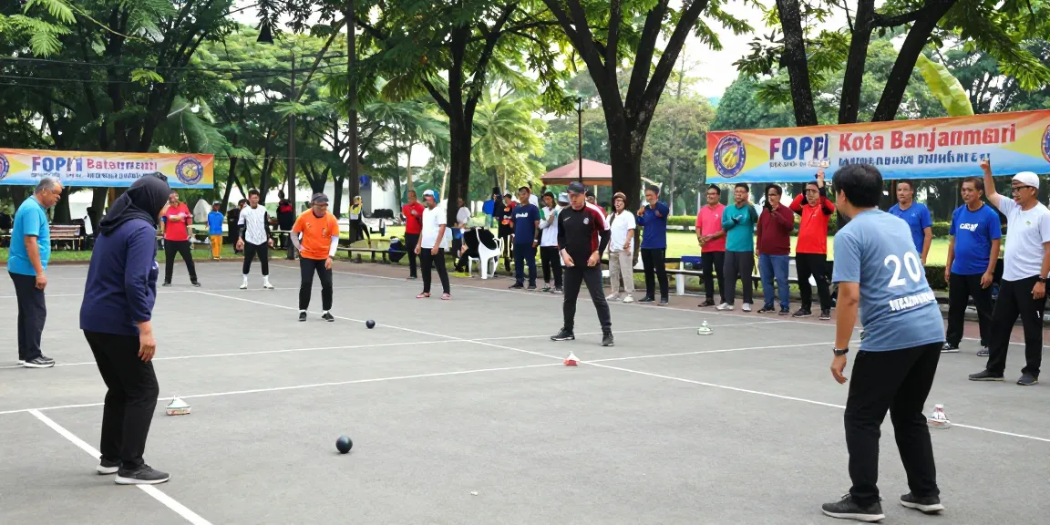 Petanque players at FOPI Kota Banjarmasin engaging in lively games, showcasing community spirit in sports.