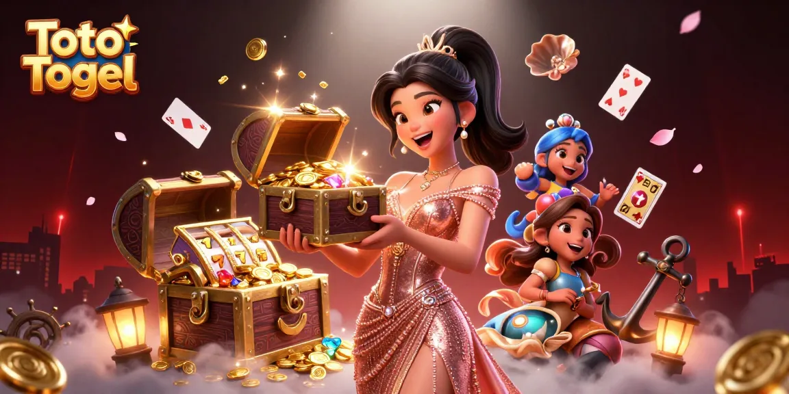 Toto Togel players celebrate their wins with slots and treasure in a vibrant online casino scene