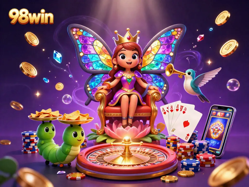 Experience the thrill of 98win with vibrant games and captivating characters in a rich casino scene.