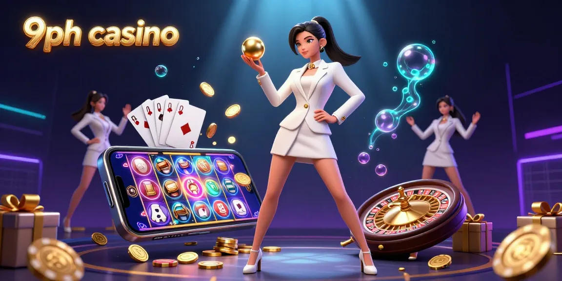 Experience the excitement of 9ph casino with a stunning 3D scene featuring an Asian woman holding a roulette ball.