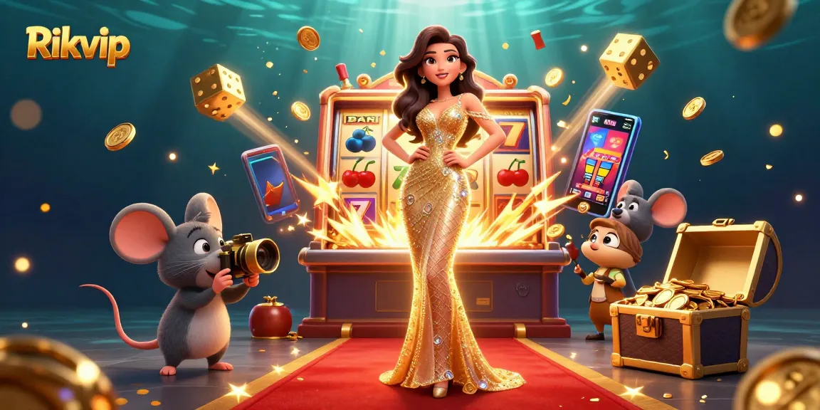 Experience thrills with Rikvip's vibrant casino scene featuring a glamourous character and exciting game elements.