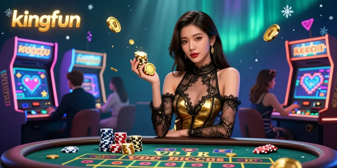 Engage in captivating gaming with kingfun's high-stakes baccarat experience, highlighted by luxurious casino elements.