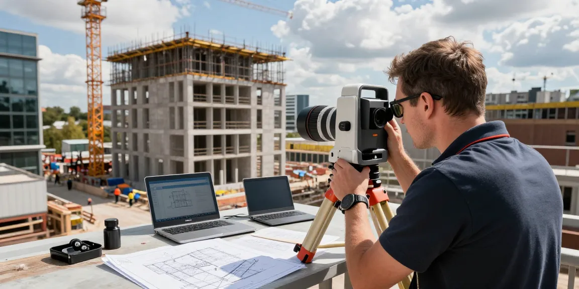 Measured Building Surveys Surrey conducted by a professional surveyor using advanced technology in an urban environment.