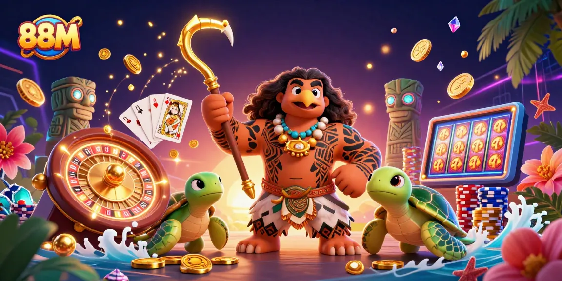 Win big at 88M casino with a Polynesian demigod and vibrant gaming elements.