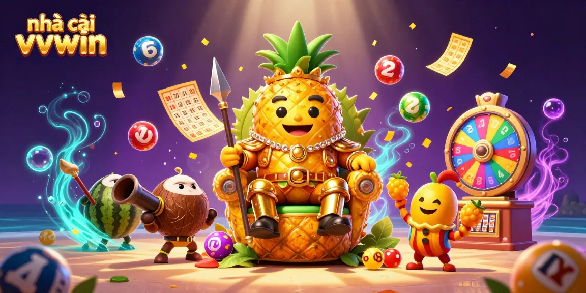 Experience the thrills of nhà cái vvvwin with vibrant lottery balls and festive decorations in a colorful casino scene.