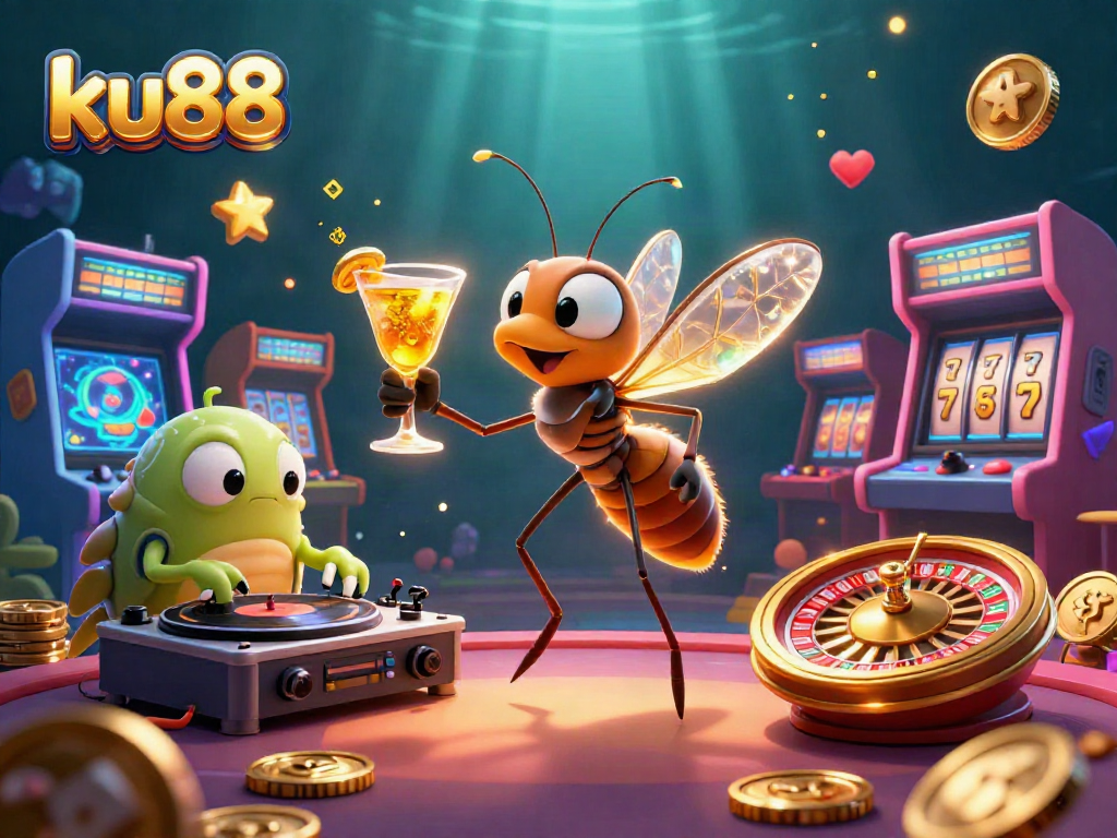 Engage with ku88's vibrant casino universe featuring dynamic characters and game elements in 3D.