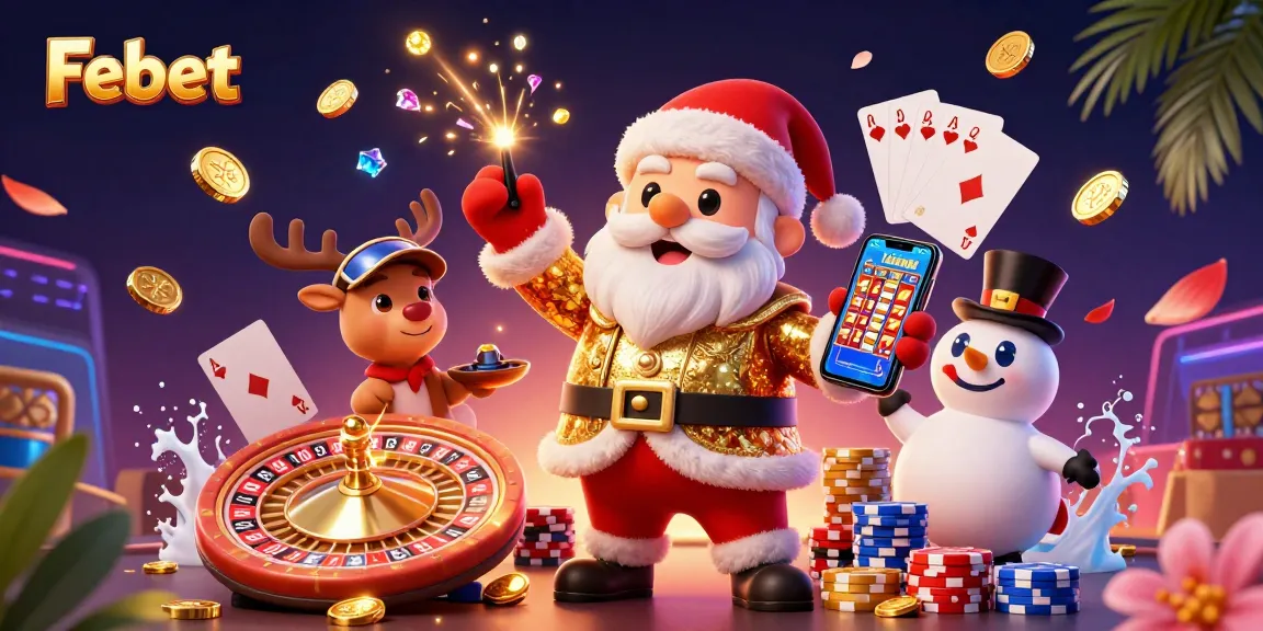 Experience thrilling wins at Febet with cartoon Santa and gaming excitement