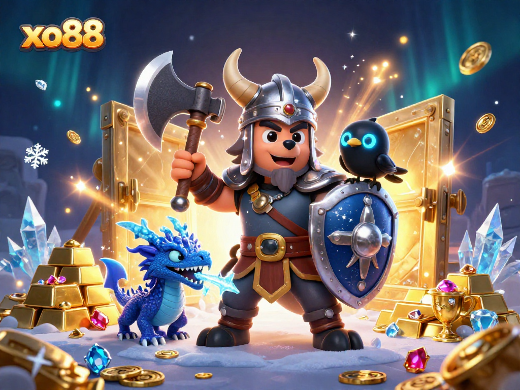 Experience winning gameplay at xo88 with a vibrant Viking scene framed by treasures.