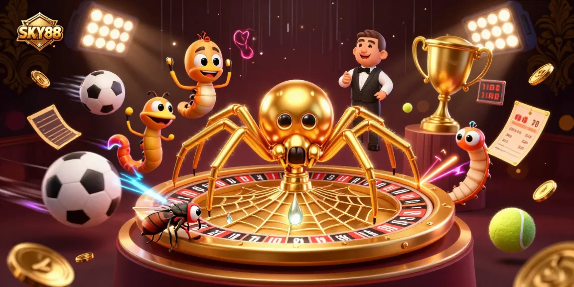 Engage in thrilling bets with SKY88 at this vibrant 3D casino illustration highlighting dynamic elements.