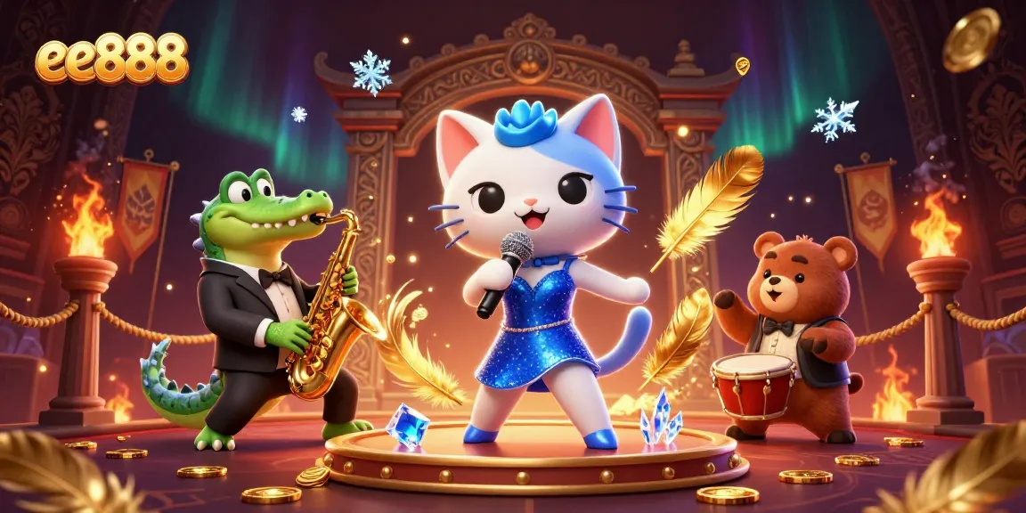 Engage with the vibrant casino scene showcasing ee888's jazzy characters creating electrifying energy.