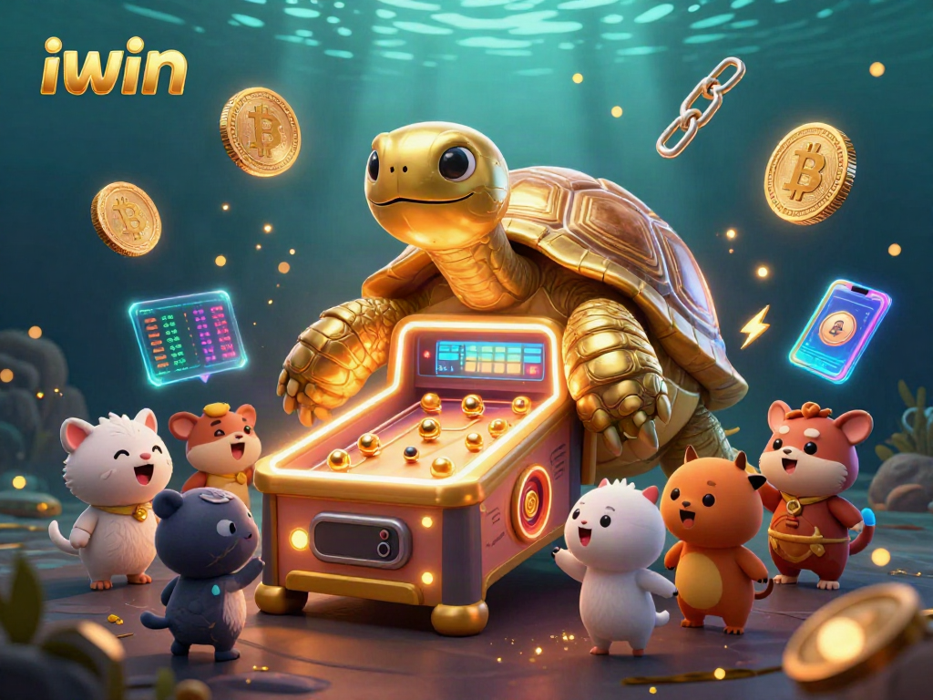 Join the excitement at iwin with a colossal tortoise pinball machine in a vibrant casino scene