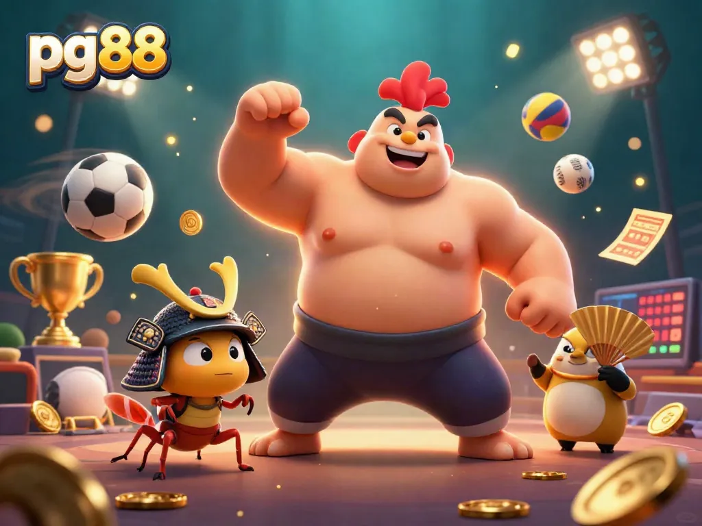 Engage with pg88 at this vibrant casino scene featuring animated characters and dynamic game elements.