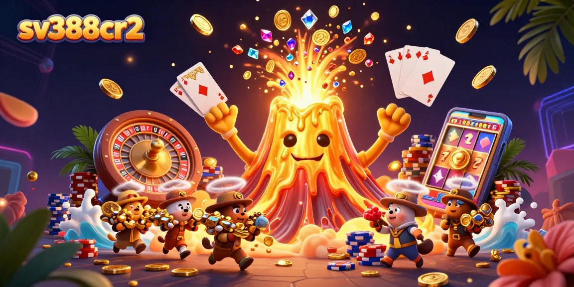 sv388cr2 volcano eruption showering coins and treasures in a vibrant gambling scene