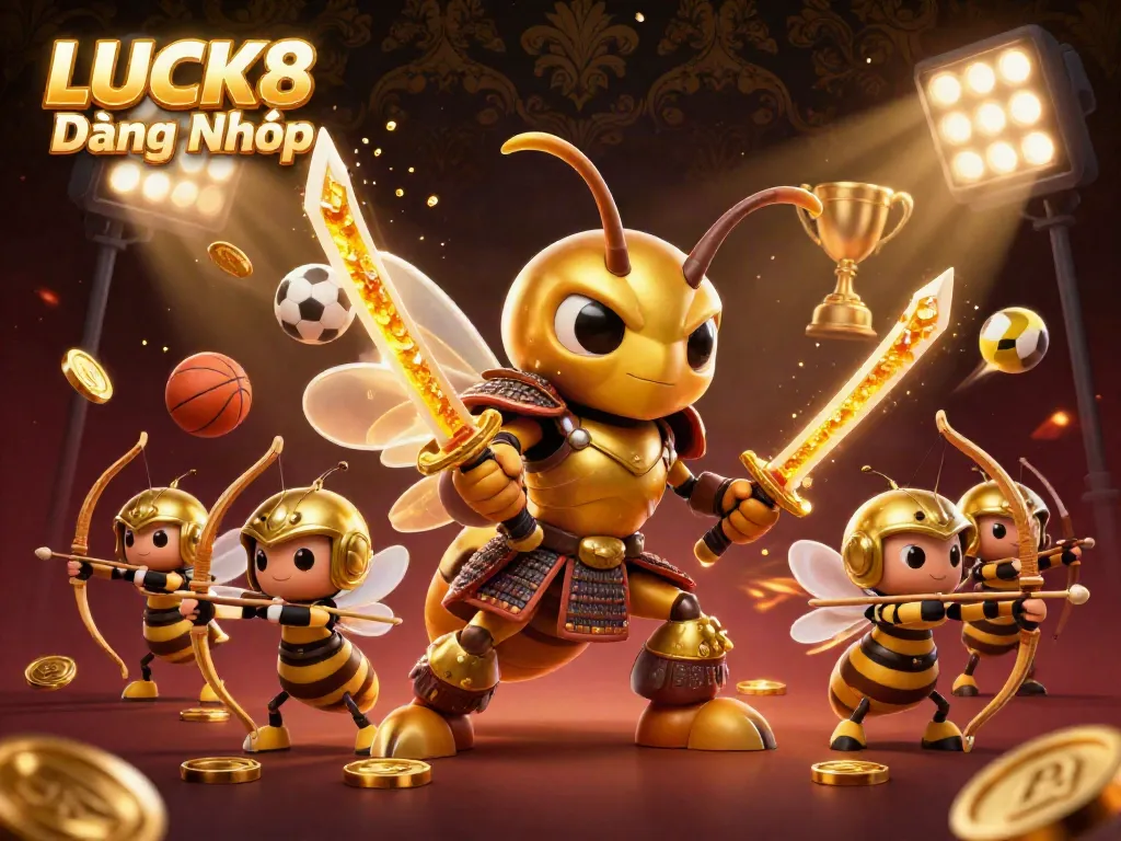 Engage with thrilling gameplay as LUCK8 Đăng Nhập comes alive in a vibrant golden hornet warrior scene filled with dynamic sports action.