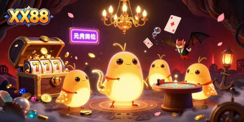 Play exciting slots at XX88 casino, featuring vibrant glowworms and dynamic gaming elements.