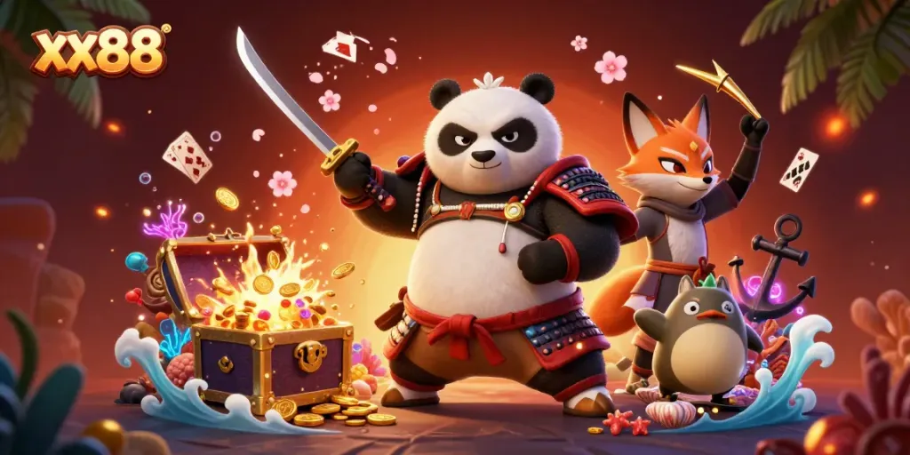 Engage with the thrilling xx88 gaming adventure featuring a samurai panda, ninja fox, and magical tanuki.