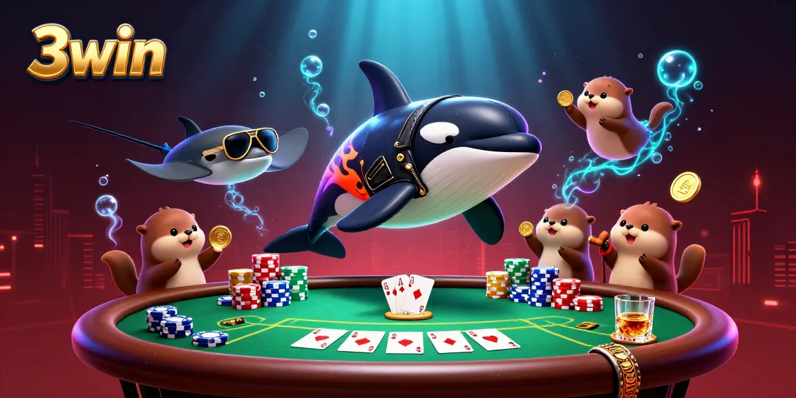Experience thrilling poker action with 3win as a cartoon orca and sea creatures play exciting games
