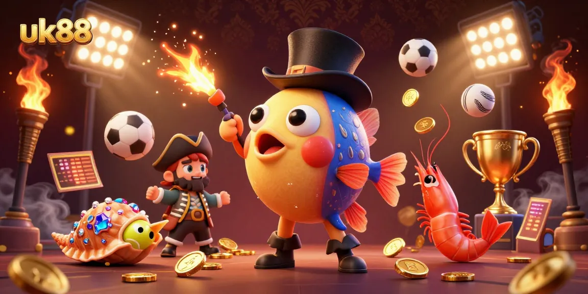 Engage with betting strategies at uk88 through dynamic 3D casino illustration showcasing anglerfish, shrimp, and sea snail.
