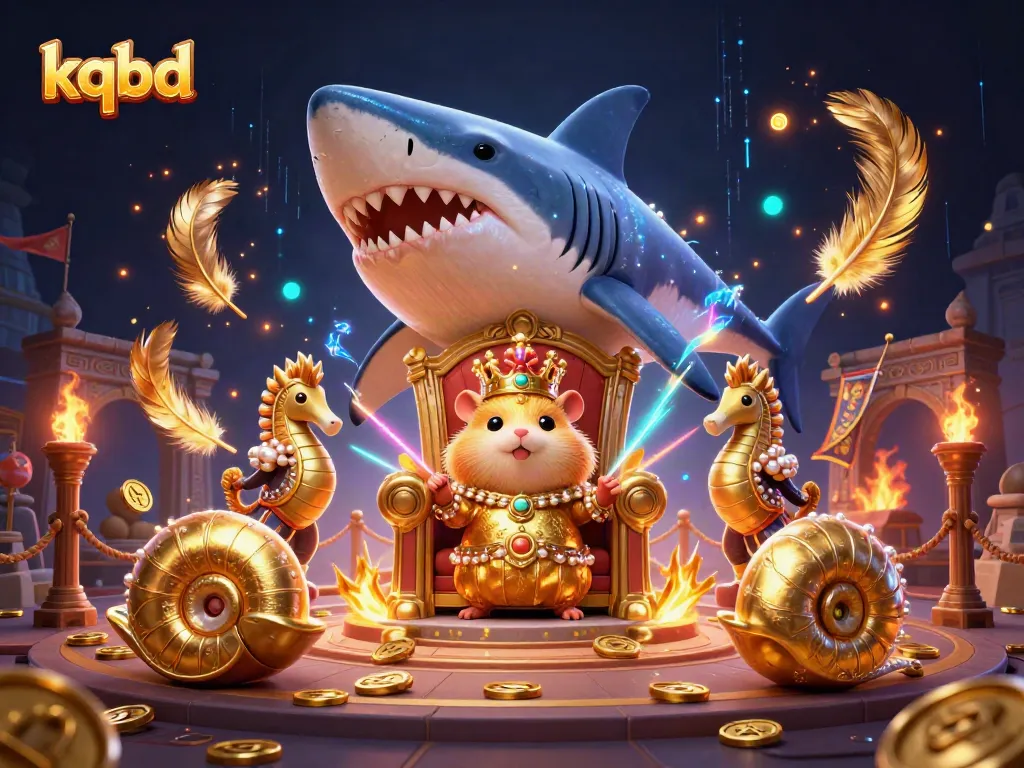 KQBD showcases an exciting 3D casino scene with a golden hamster king and vibrant elements around.