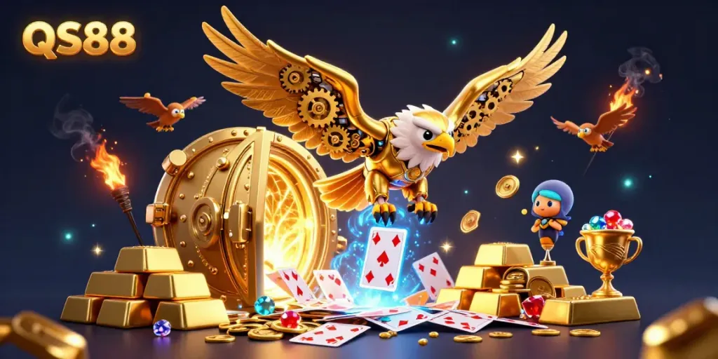 Experience thrilling gaming action at QS88 with dynamic holographic cards and treasure galore.