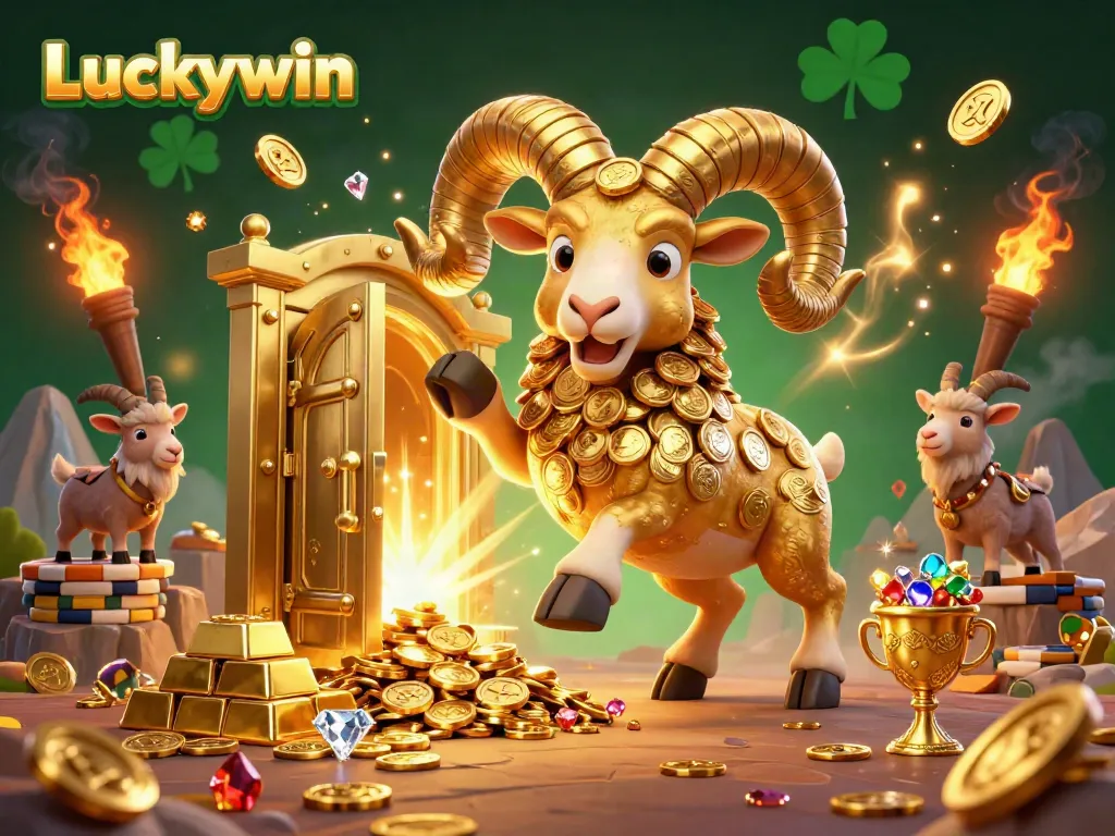 Experience the excitement of Luckywin with a golden ram charging through a treasure vault.