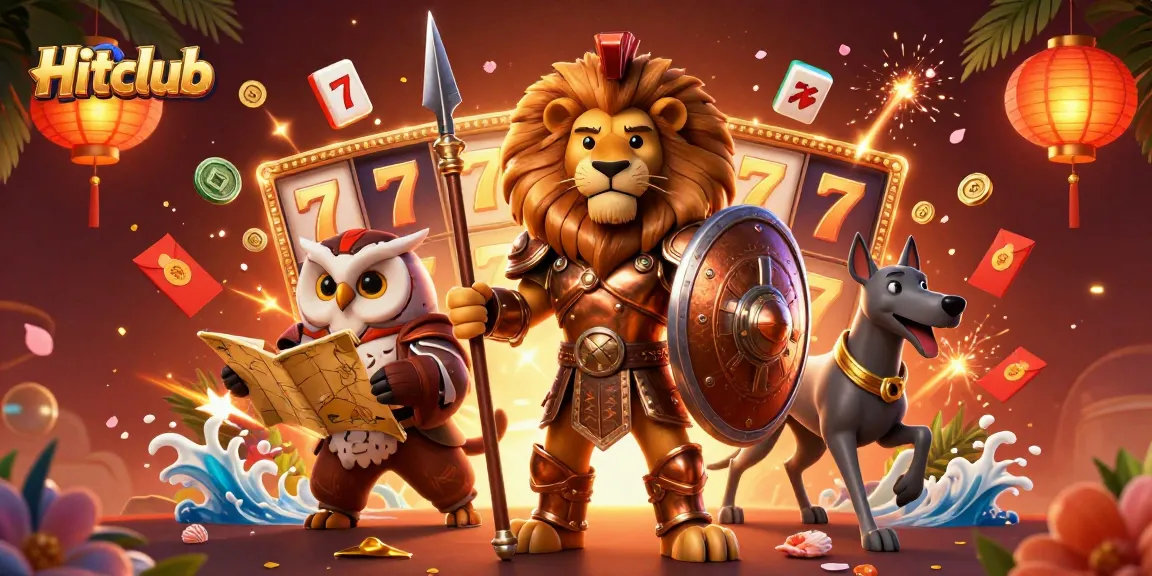 Experience thrilling jackpots with Hitclub featuring an epic Spartan lion in a vibrant casino scene.