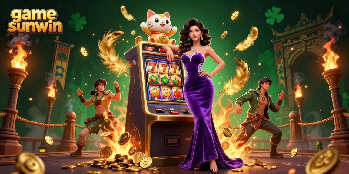 Engage in the excitement of game sunwin with a glamorous scene featuring jackpot symbols and animated characters.