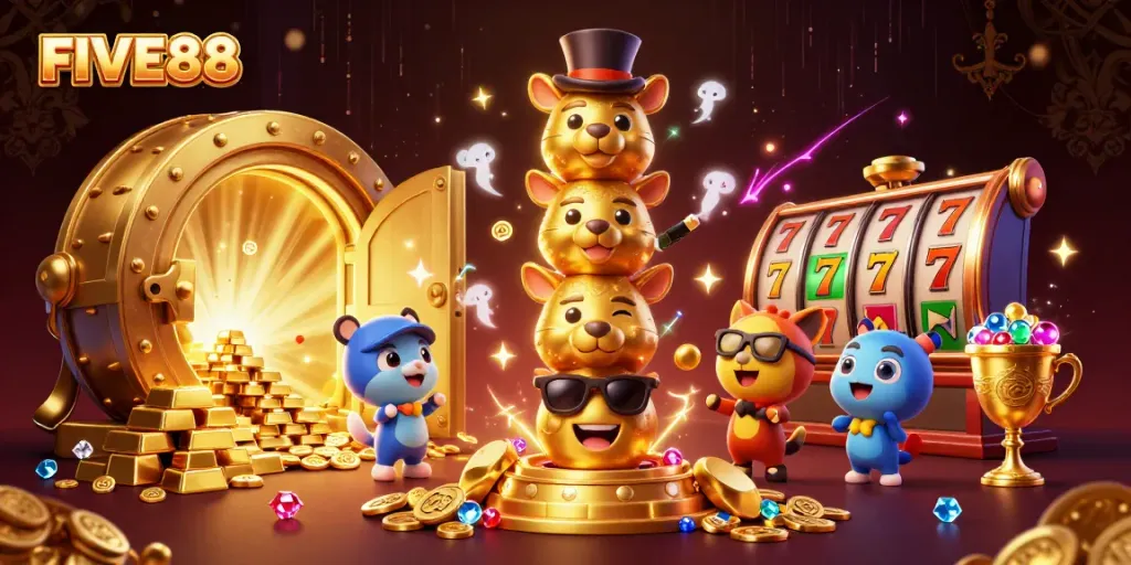 Experience the excitement of FIVE88 with dynamic casino elements and vibrant graphics.
