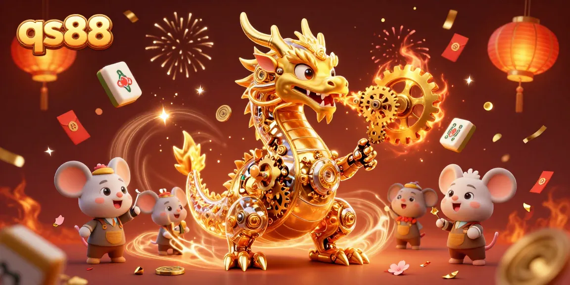 Join the excitement at qs88 with this vibrant scene showcasing a golden dragon and festive elements.