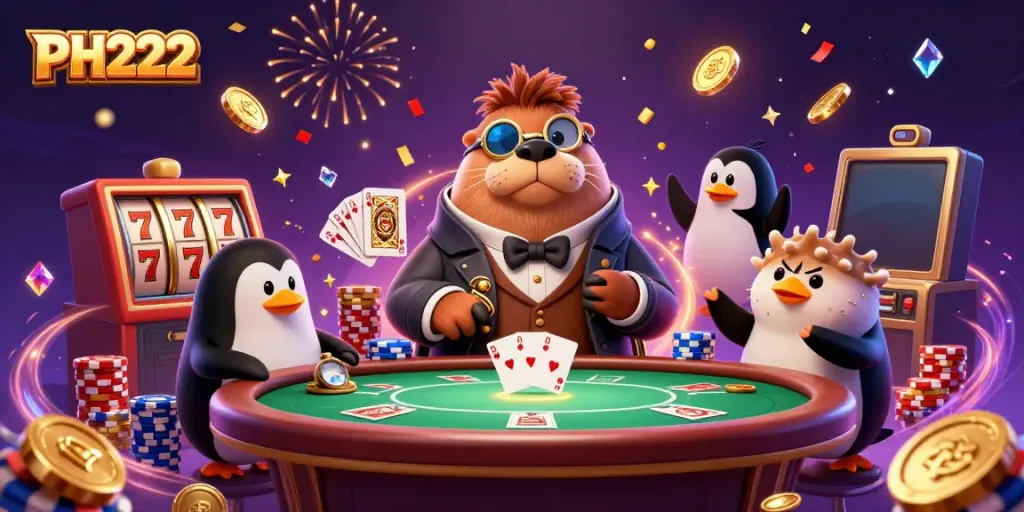 Play engaging games at PH222 casino featuring vibrant slot machines, poker, and underwater fun.