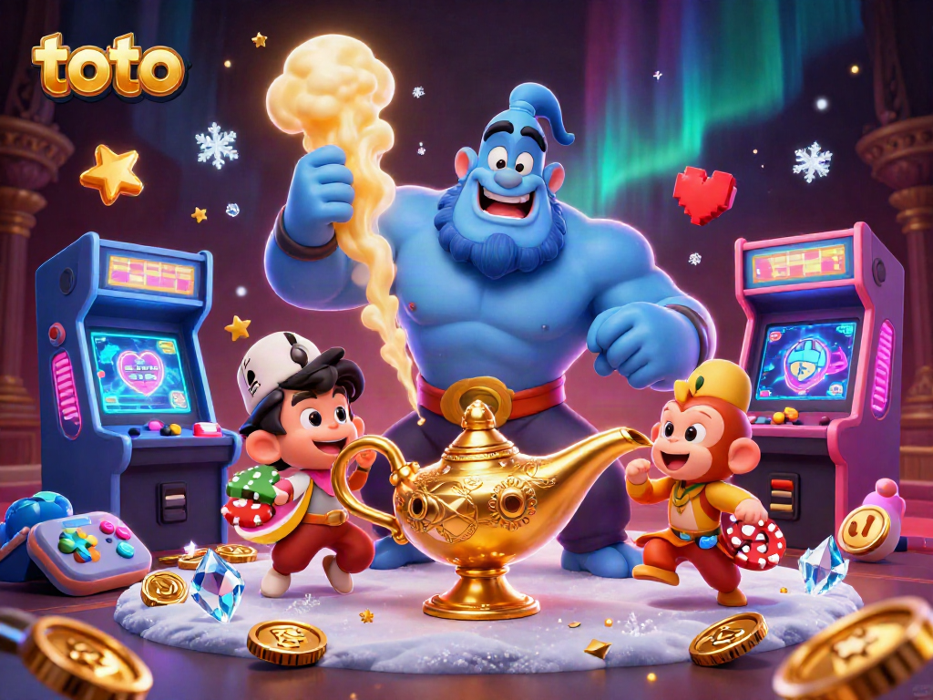 Engage with toto-themed gaming fun through a vibrant 3D illustration of casino excitement.
