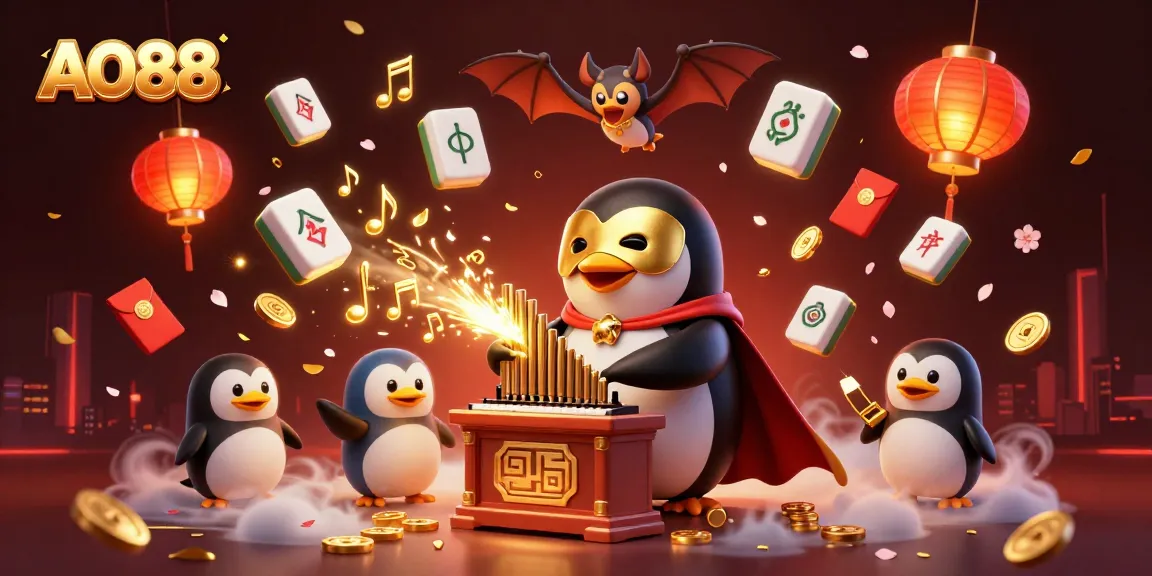 Experience thrilling gameplay with AO88, featuring a phantom opera penguin and festive casino elements!