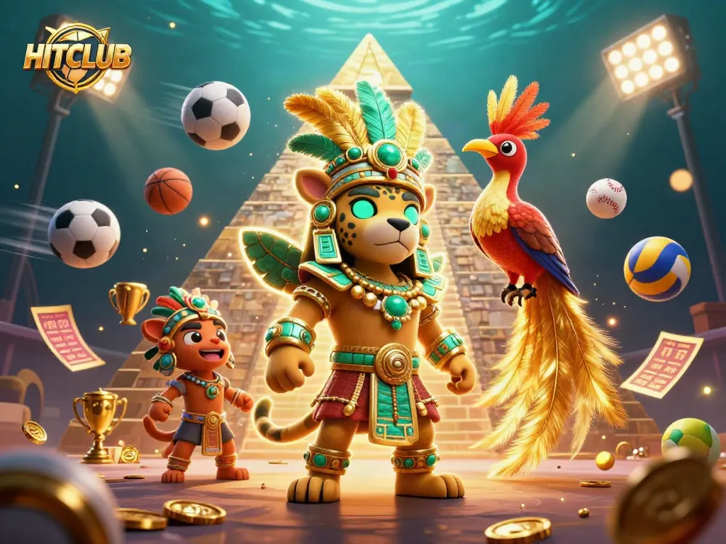 Experience HITCLUB's thrilling atmosphere with a vibrant 3D illustration celebrating casino games.