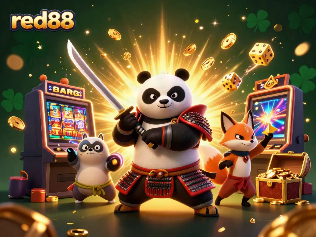 Experience thrilling jackpots with red88 in this vibrant casino illustration featuring exciting characters.