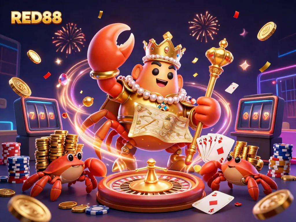 Join the excitement at RED88, where the golden crab emperor leads the thrill of casino adventures!