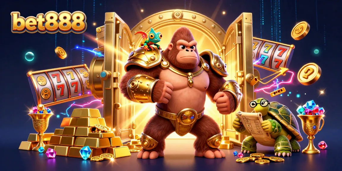 Engage in the excitement of bet888 with a powerful gorilla king and vibrant casino elements.