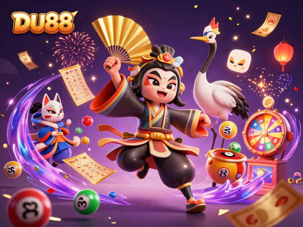 Experience winning thrills with DU88’s vibrant lottery and gaming adventure illustration.