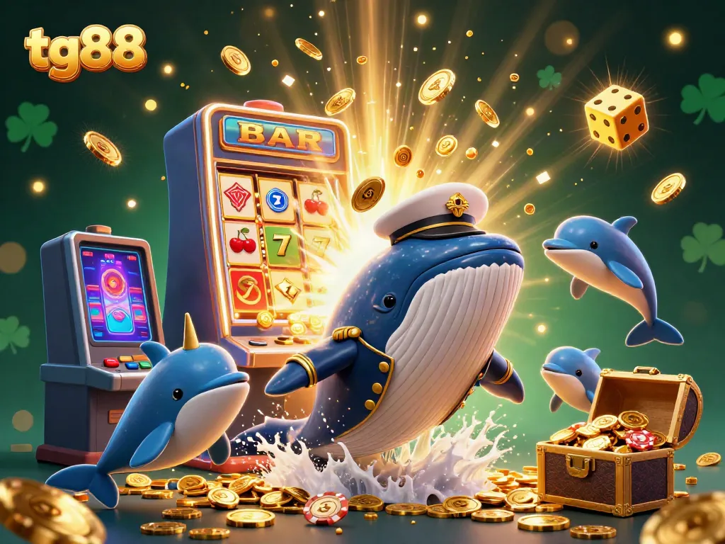 Experience excitement at tg88 with a playful scene of cartoon characters interacting and winning in a vibrant casino setting.