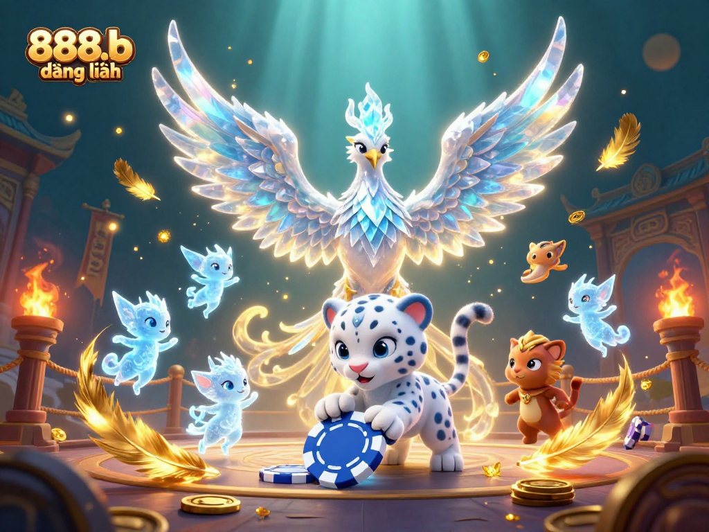 Experience the thrill of 888b đăng nhập in a vibrant 3D casino scene with magical creatures.