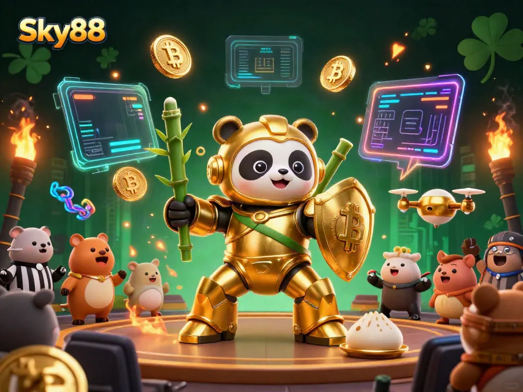 Players engage with Sky88 in a vibrant, colorful casino-like arena filled with virtual currency elements and dynamic gaming features.