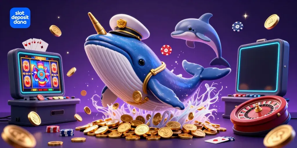 Engage in thrilling gameplay with the slot deposit dana featuring a charming whale and vibrant casino elements.