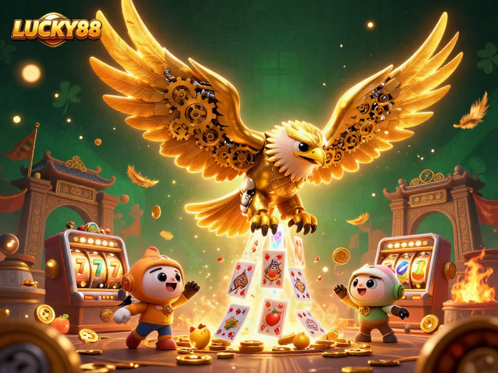 Experience thrilling gameplay with LUCKY88's vibrant holographic slot scene full of gold coins and lucky symbols.