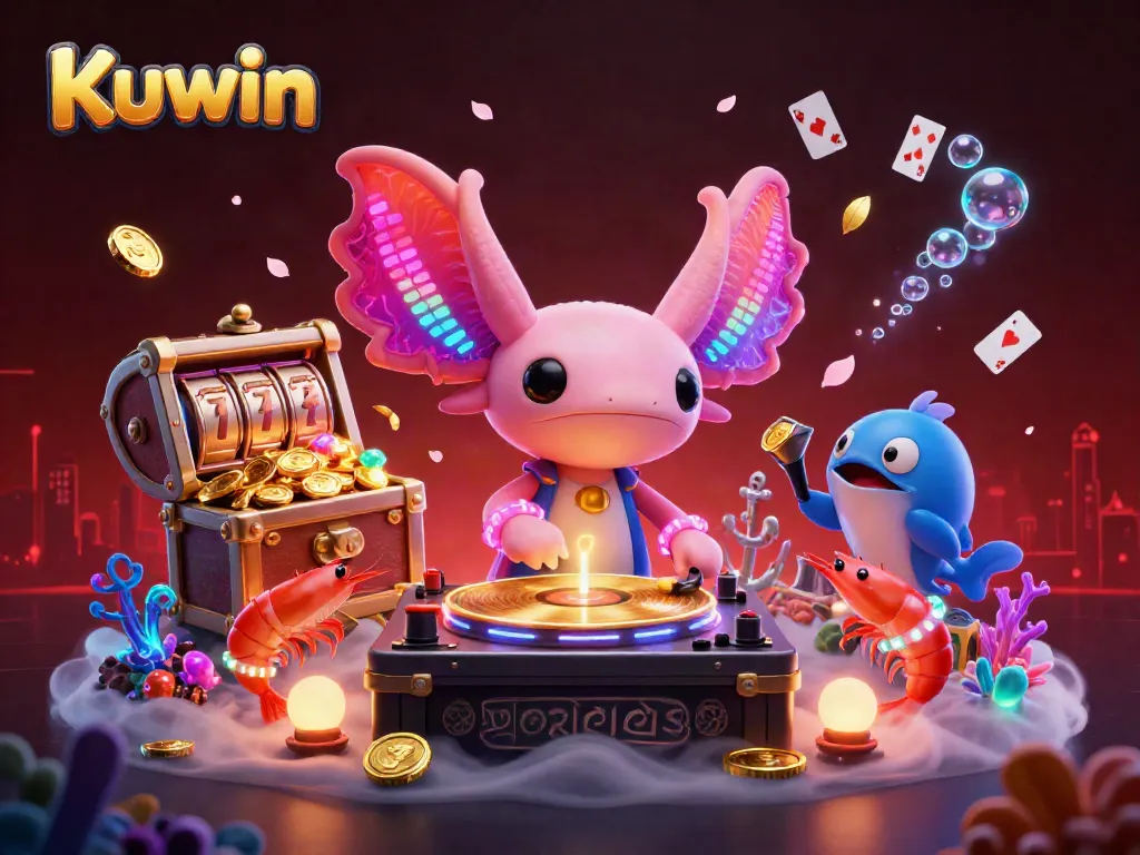 Kuwin-themed gambling illustration showcasing the vibrant energy of underwater casino with characters.