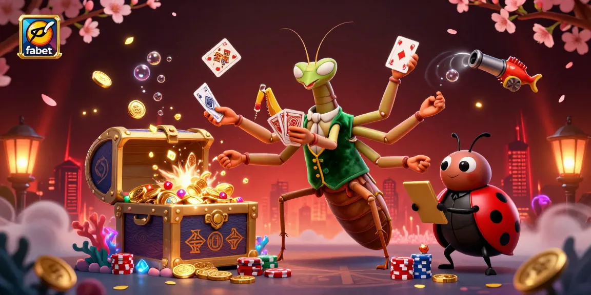 Experience the vibrant casino world with fabet as the mantis card sharp dazzles while dealing, surrounded by gold coins and winning elements.