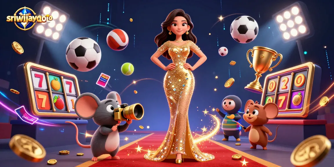 Sriwijayatoto showcases glamorous casino elements with vibrant characters and dynamic betting scenes.