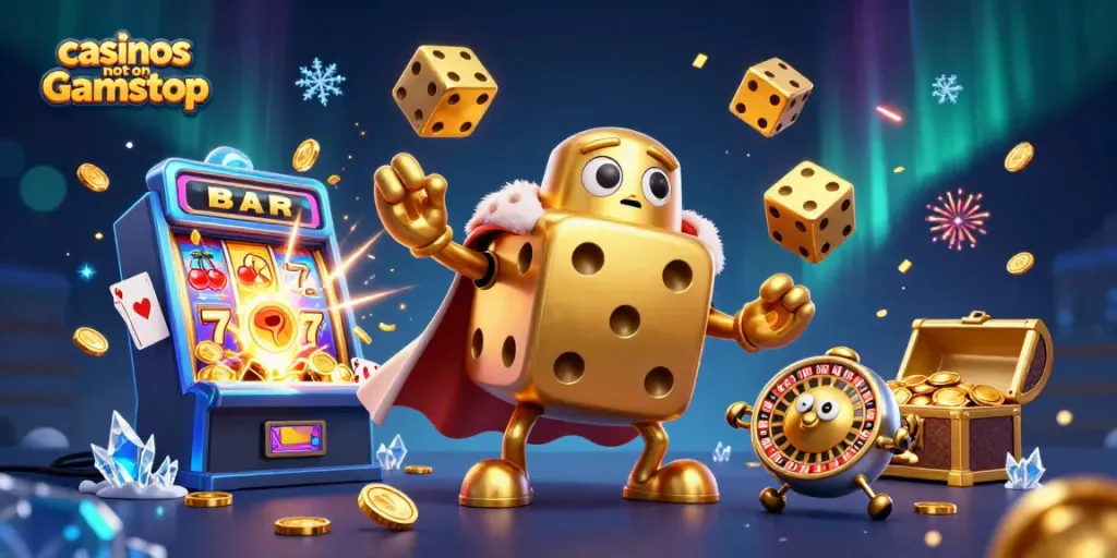 Engage with top casinos not on gamstop in a vibrant 3D casino scene filled with dynamic gaming elements.