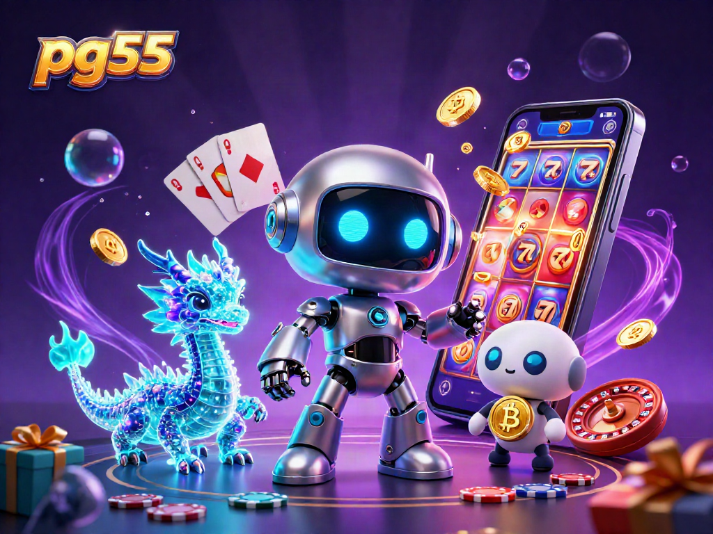 Experience the excitement of pg55 with cyberpunk robots, vibrant slots, and dynamic gaming elements.