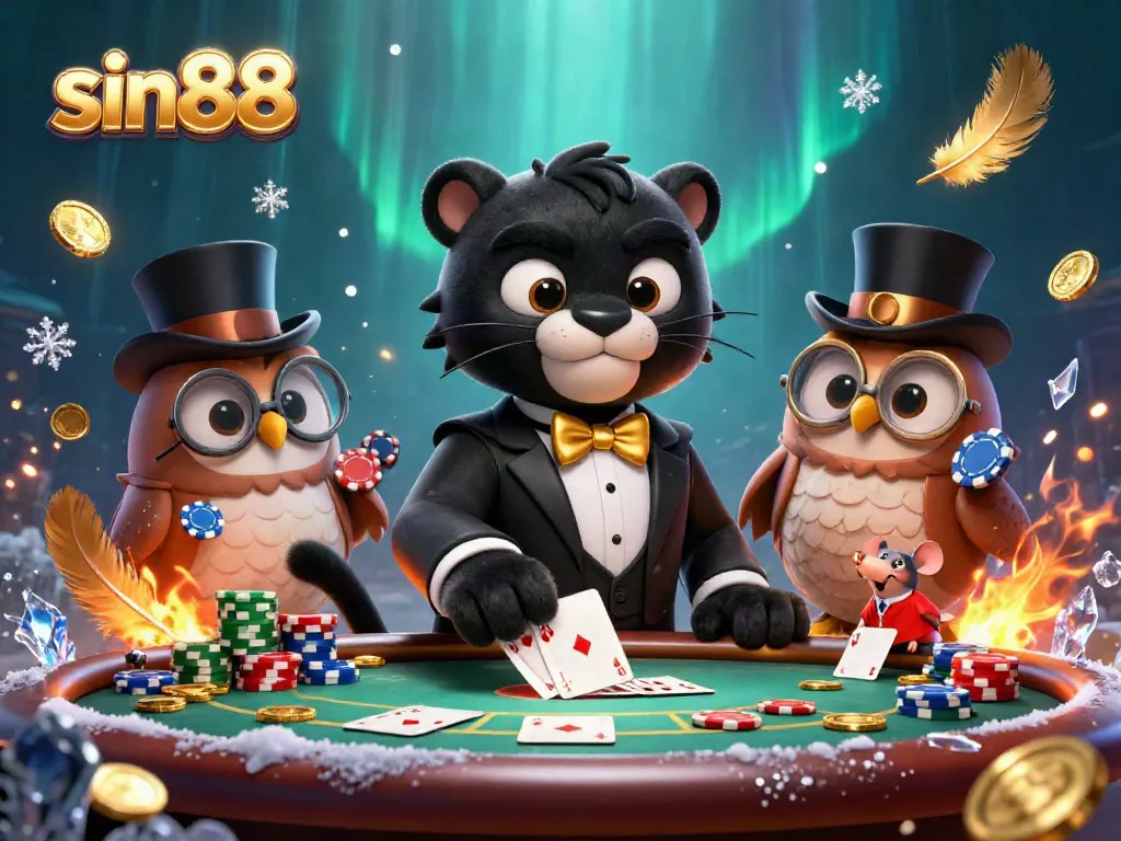 Experience the thrill of sin88 as the stylish panther deals cards at a vibrant poker table.