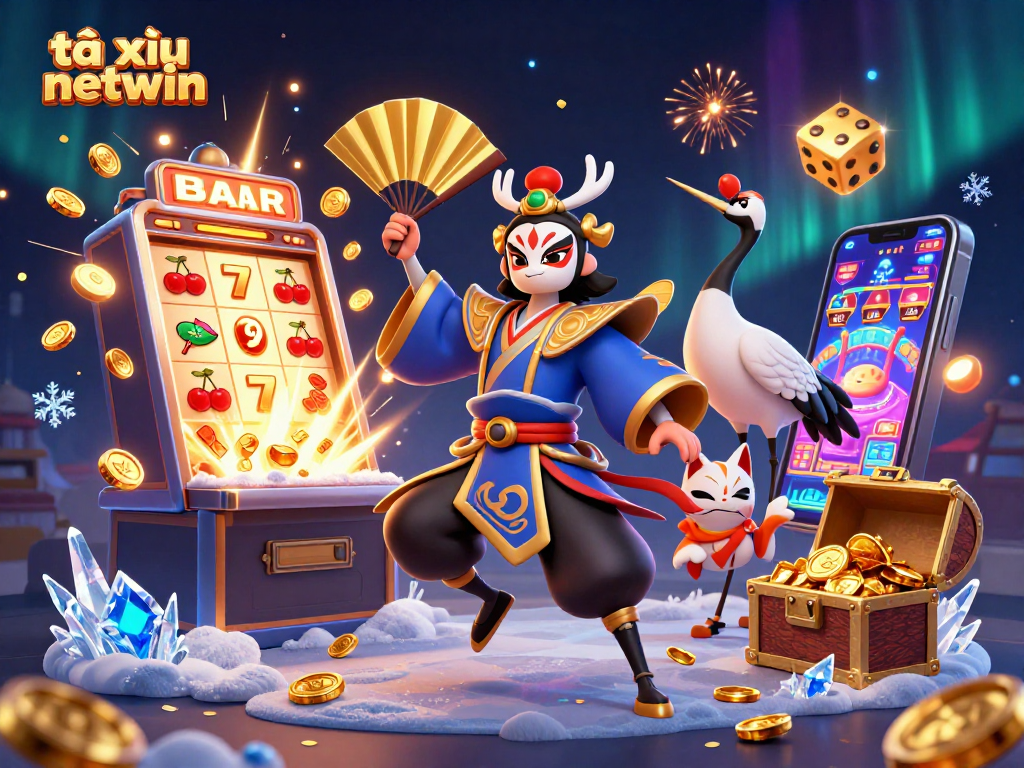 Engage in thrilling gameplay with tài xỉu netwin, featuring vibrant symbols and dynamic characters.